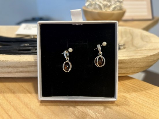 Amberkogel hanger zilver