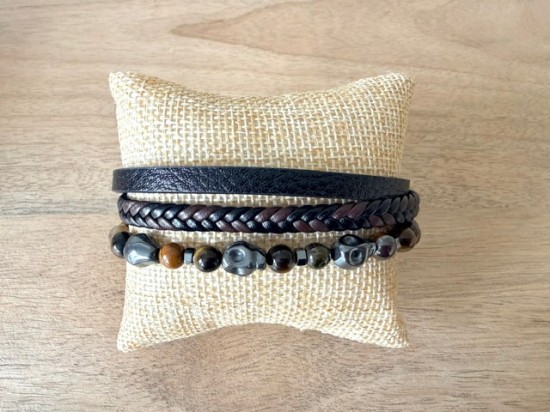 Herenarmband  tijgeroog leder
