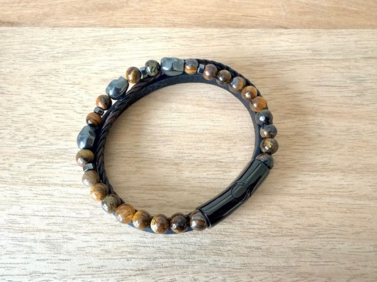 Herenarmband tijgeroog leder