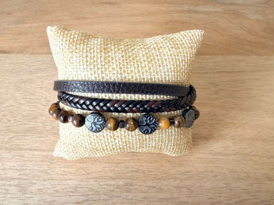 Herenarmband tijgeroog leder