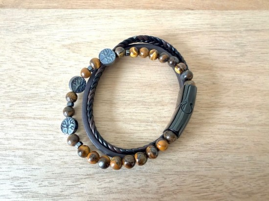 Herenarmband tijgeroog leder