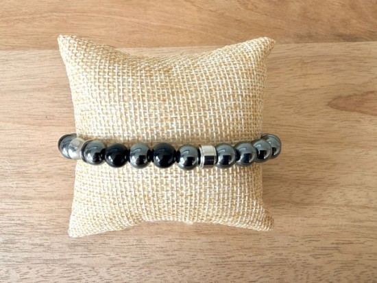Herenarmband hematiet en onyx