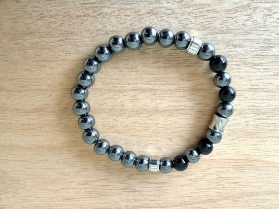 Herenarmband hematiet en onyx