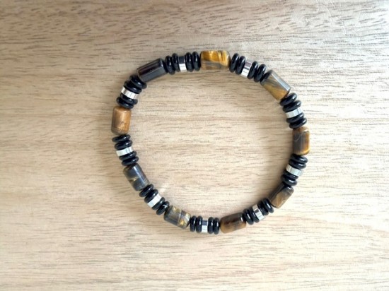 Herenarmband obsidiaan en tijgeroog