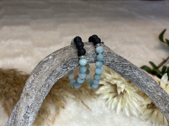 Amazoniet/lavasteen armband