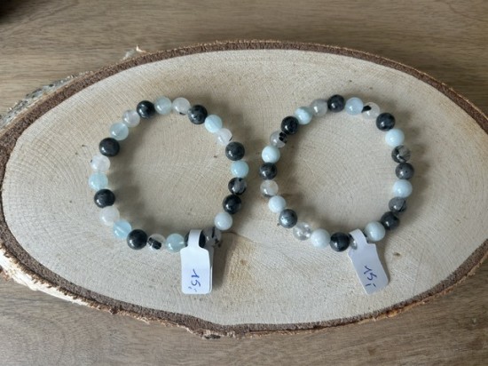 Larvikiet aqaumarijn toermalijnkwarts armband